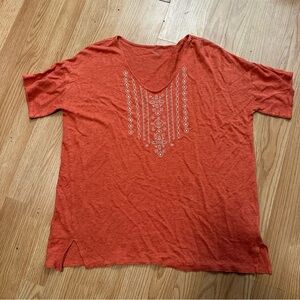 Garnet Hill Women Top Small Embroidered 100% Organic Linen Stretch Boxy Oversize